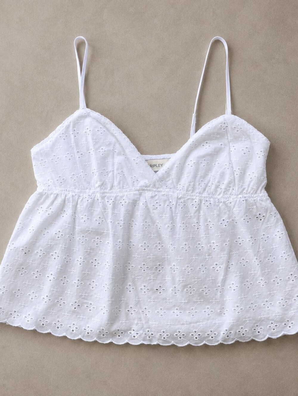 New With Tags White Eyelet Cottagecore Babydoll Cami Size Large 100% Cotton
